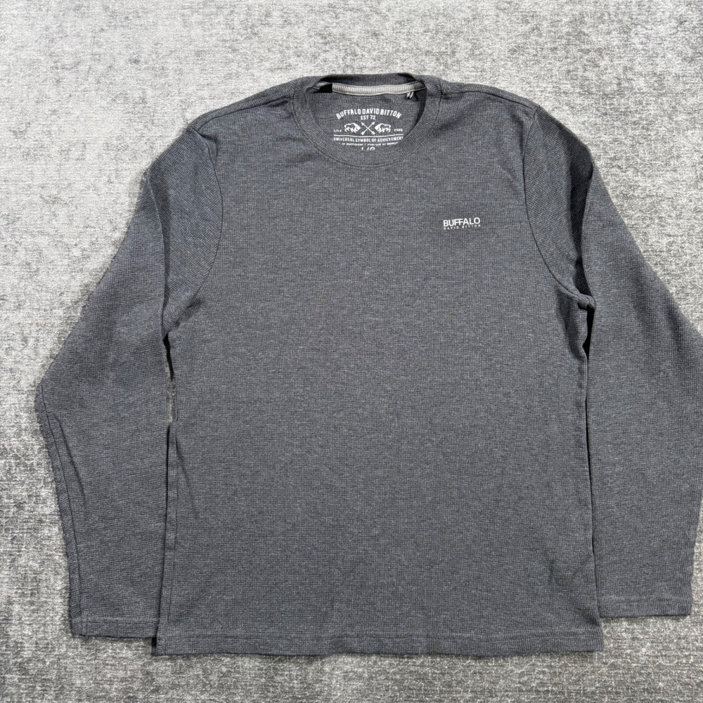 Buffalo David Bitton Mens Gray Waffle Knit Thermal Long‎ Sleeve Shirt Size L